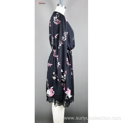 ladie's chiffon flower printed long dresses